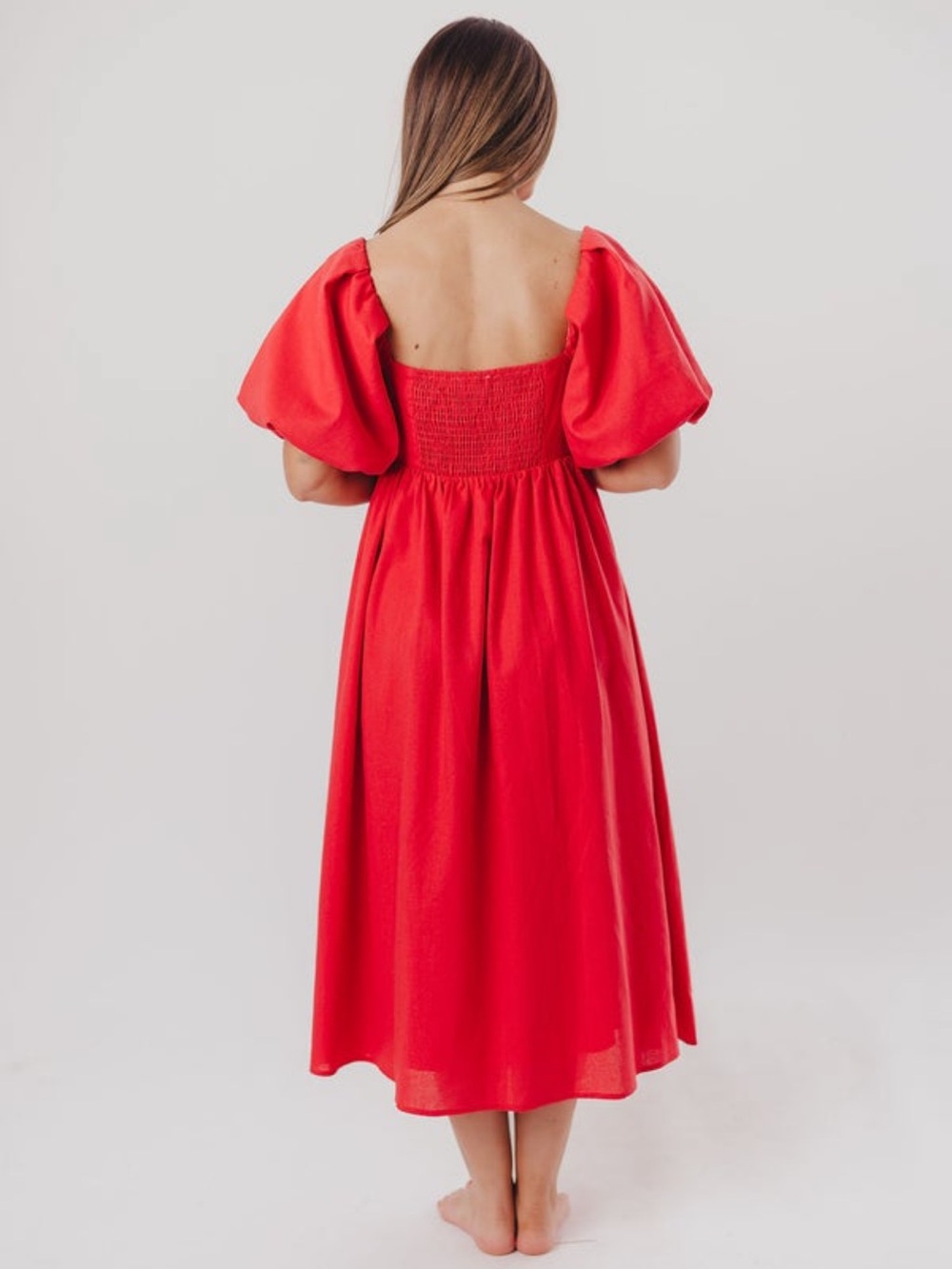 Worth Collective Hamilton Red Puff-Sleeve Midi Dress - Picture 7 of 7